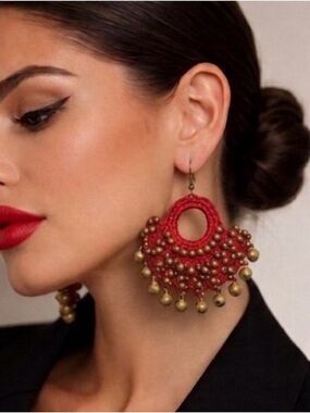 Artisan Hand-Crocheted Ghungroo Bell Fan Earrings #boho #musical #itgirl
